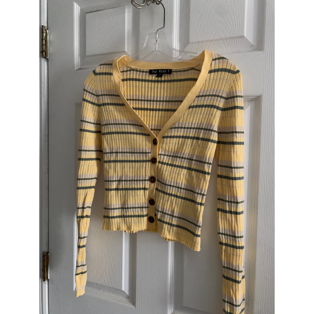 Striped V Neck Long Sleeve Shirt - Size Medium